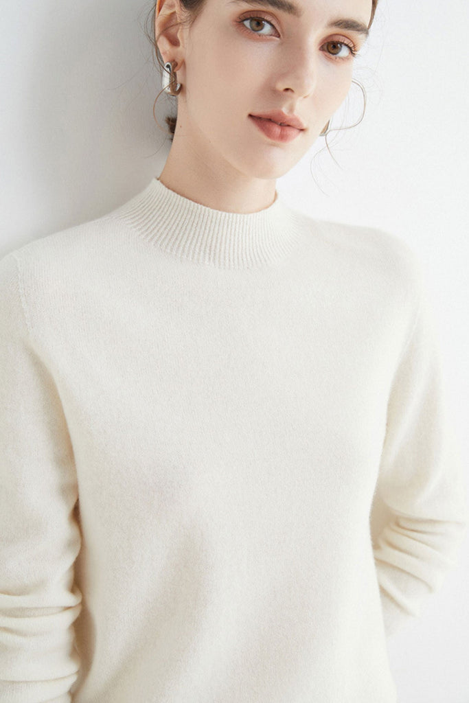kamames Mock Neck Solid Color Wool Sweater