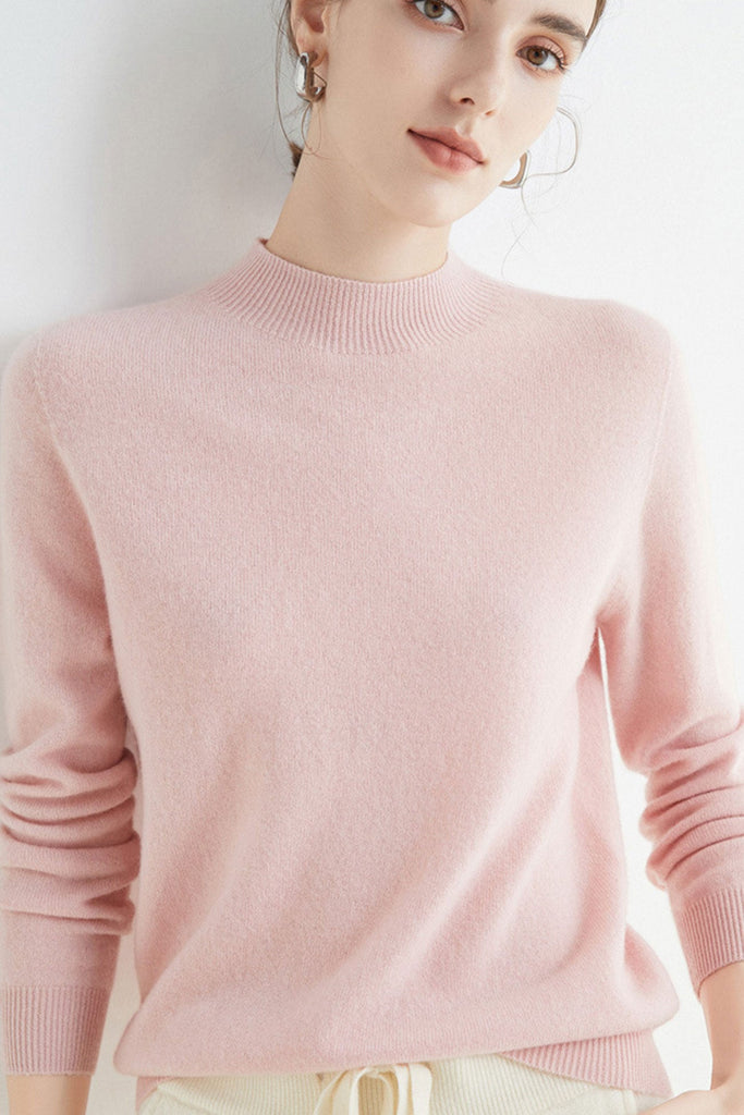 kamames Mock Neck Solid Color Wool Sweater