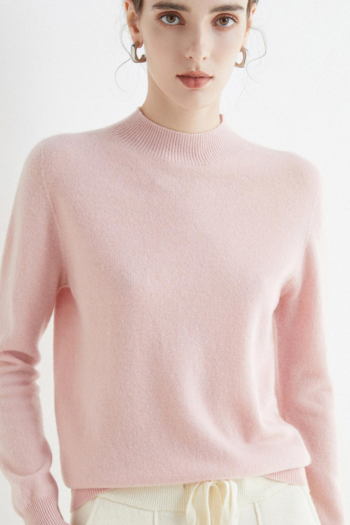 kamames Mock Neck Solid Color Wool Sweater