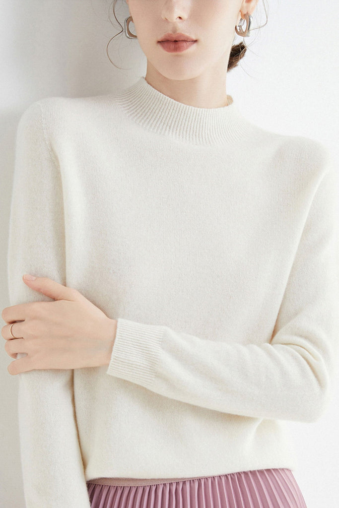 kamames Mock Neck Solid Color Wool Sweater