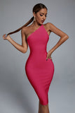 kamames Janan One Shoulder Midi Cocktail Dress - Hot Pink