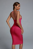 kamames Janan One Shoulder Midi Cocktail Dress - Hot Pink