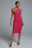 kamames Janan One Shoulder Midi Cocktail Dress - Hot Pink