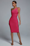 kamames Janan One Shoulder Midi Cocktail Dress - Hot Pink