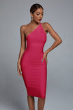 kamames Janan One Shoulder Midi Cocktail Dress - Hot Pink