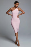 kamames Janan One Shoulder Midi Bandage Dress - Pink