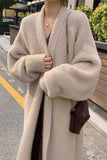 kamames Solid Color Fuzzy Long Cardigan