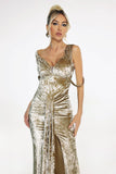 kamames Lana Champagne Velvet Maxi Dress