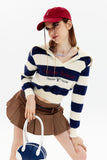 kamames Lapel Striped Patchwork Knitted Sweater