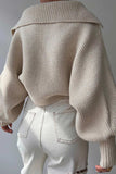 kamames Lapel V Neck Puff Sleeve Sweater