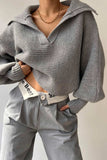 kamames Lapel V Neck Puff Sleeve Sweater