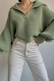 kamames Lapel V Neck Puff Sleeve Sweater