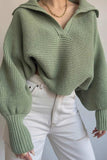 kamames Lapel V Neck Puff Sleeve Sweater