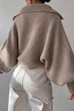 kamames Lapel V Neck Puff Sleeve Sweater