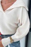 kamames Lapel V Neck Puff Sleeve Sweater