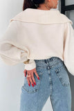 kamames Lapel V Neck Puff Sleeve Sweater