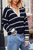 kamames Lapel V-neck Striped Sweater