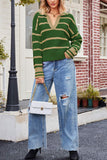 kamames Lapel V-neck Striped Sweater