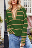 kamames Lapel V-neck Striped Sweater