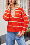 kamames Lapel V-neck Striped Sweater