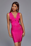 kamames Laurel Deep V-neck Cocktail Dress - Hot Pink