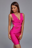 kamames Laurel Deep V-neck Cocktail Dress - Hot Pink