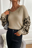 kamames Leopard Print Patchwork Pullover Sweater