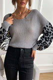 kamames Leopard Print Patchwork Pullover Sweater