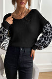 kamames Leopard Print Patchwork Pullover Sweater