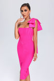 kamames Nanci One Shoulder Midi Bandage Dress - Pink