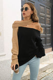 kamames Off Shoulder Contrast Color Sweater