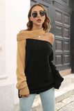 kamames Off Shoulder Contrast Color Sweater
