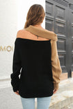 kamames Off Shoulder Contrast Color Sweater