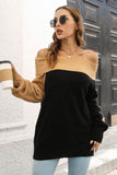kamames Off Shoulder Contrast Color Sweater