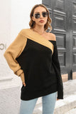 kamames Off Shoulder Contrast Color Sweater