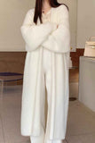 kamames Solid Color Fuzzy Long Cardigan