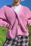 kamames Pink Letters Embroidery Button-Front Cardigan