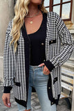 kamames Pocketed Houndstooth Buttoned Cardigan