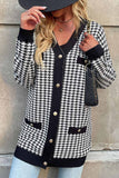 kamames Pocketed Houndstooth Buttoned Cardigan