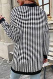 kamames Pocketed Houndstooth Buttoned Cardigan