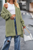 kamames Pocketed Open Front Slit Hem Long Cardigan