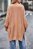 kamames Pocketed Open Front Slit Hem Long Cardigan