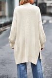 kamames Pocketed Open Front Slit Hem Long Cardigan