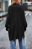 kamames Pocketed Open Front Slit Hem Long Cardigan