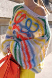 kamames Rainbow Contrast Crochet Sweater