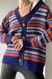 kamames Retro Contrast Knit Cardigan