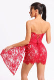 kamames Rosel Asymmetric Lace Mini Dress-Red