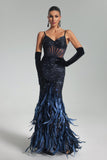 kamames Sarah Sequin Feather Maxi Dress