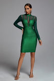 kamames Shimmer Long Sleeve Bandage Dress In Green