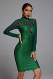 kamames Shimmer Long Sleeve Bandage Dress In Green